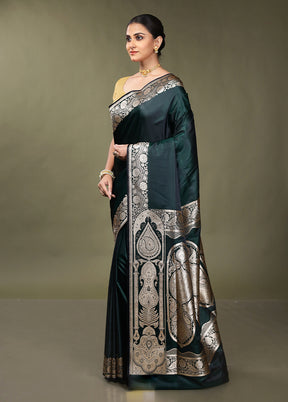Green Banarasi Silk Saree With Blouse Piece