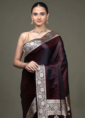 Brown Banarasi Silk Saree With Blouse Piece