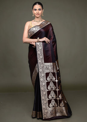 Brown Banarasi Silk Saree With Blouse Piece