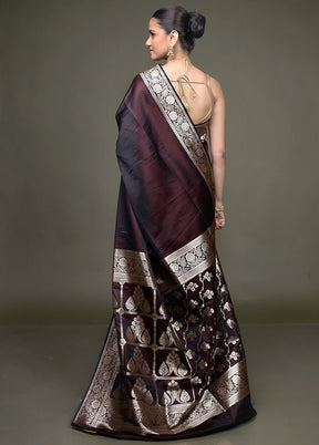Brown Banarasi Silk Saree With Blouse Piece