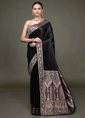Black Banarasi Silk Saree With Blouse Piece