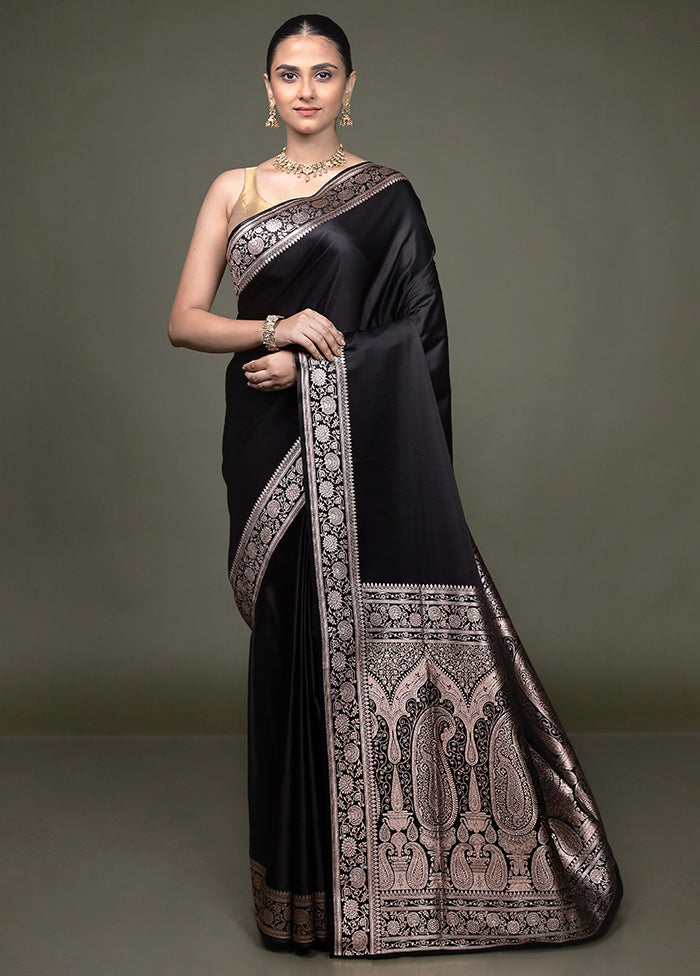 Black Banarasi Silk Saree With Blouse Piece
