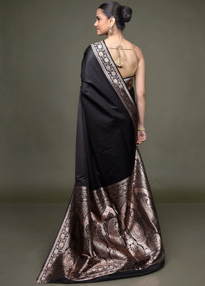 Black Banarasi Silk Saree With Blouse Piece