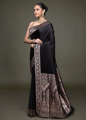 Black Banarasi Silk Saree With Blouse Piece