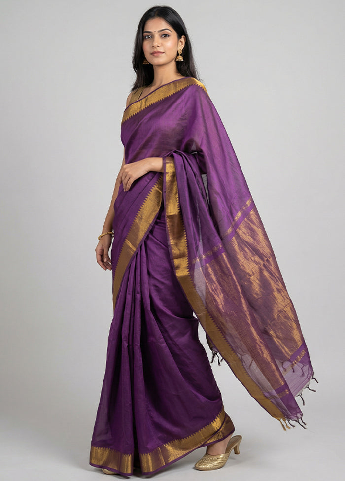 Purple Cotton Saree With Blouse Piece