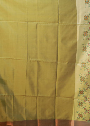 Green Dupion Silk Saree With Blouse Piece