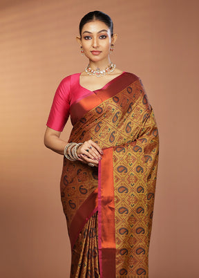 Green Dupion Silk Saree With Blouse Piece