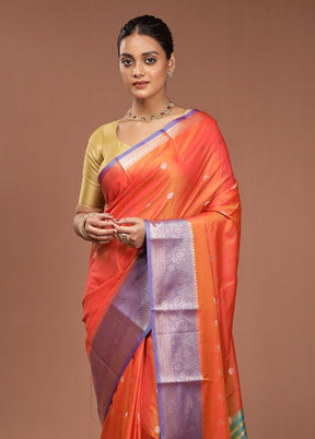 Rust Dupion Silk Saree With Blouse Piece