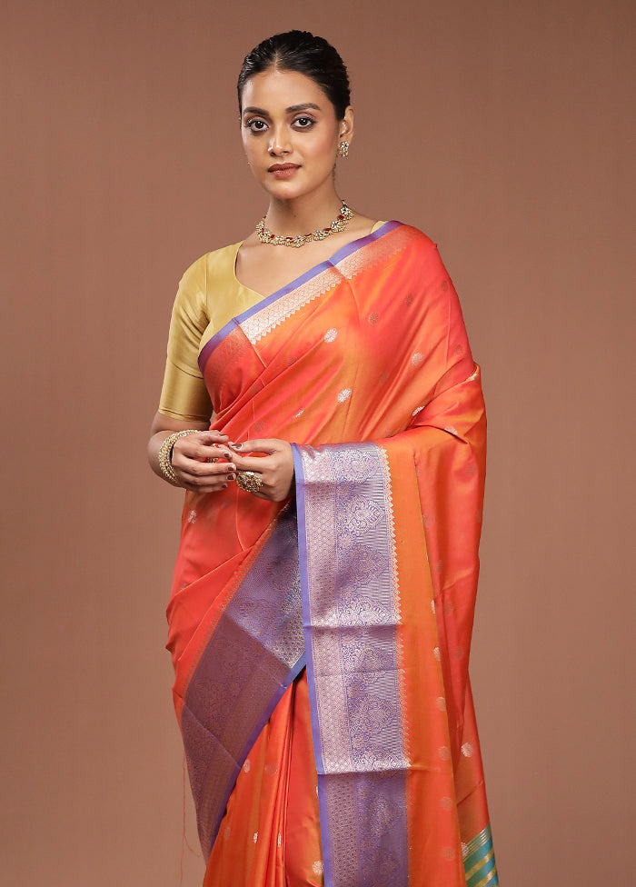 Rust Dupion Silk Saree With Blouse Piece