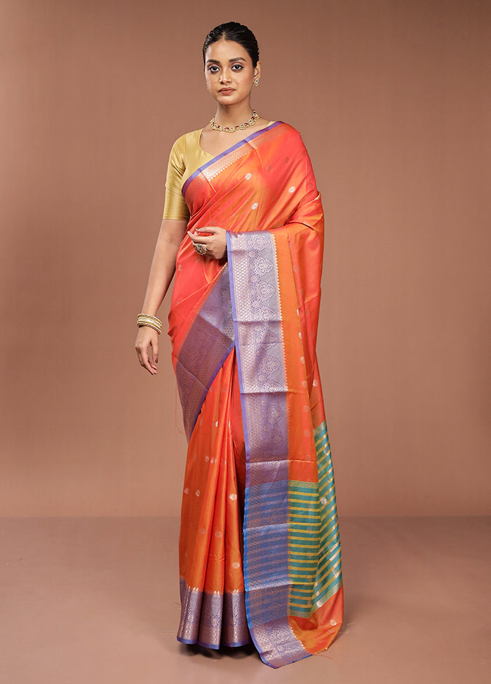 Rust Dupion Silk Saree With Blouse Piece