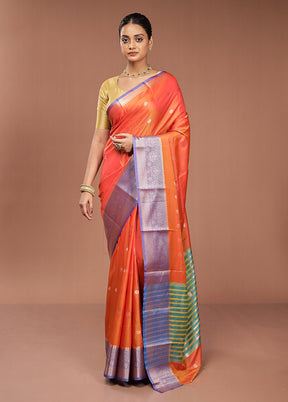 Rust Dupion Silk Saree With Blouse Piece