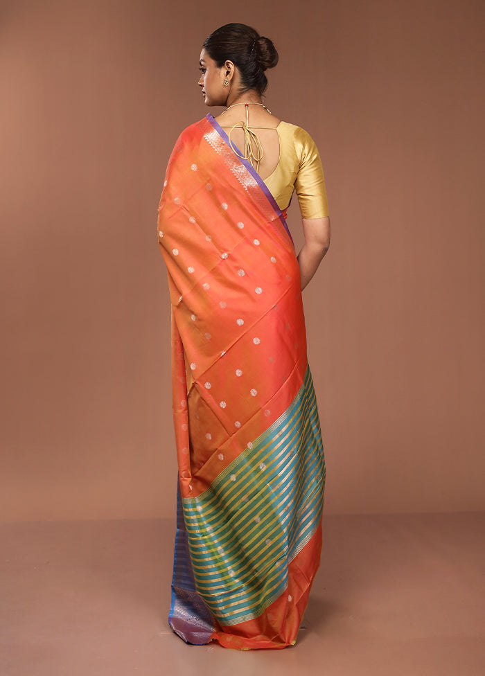 Rust Dupion Silk Saree With Blouse Piece