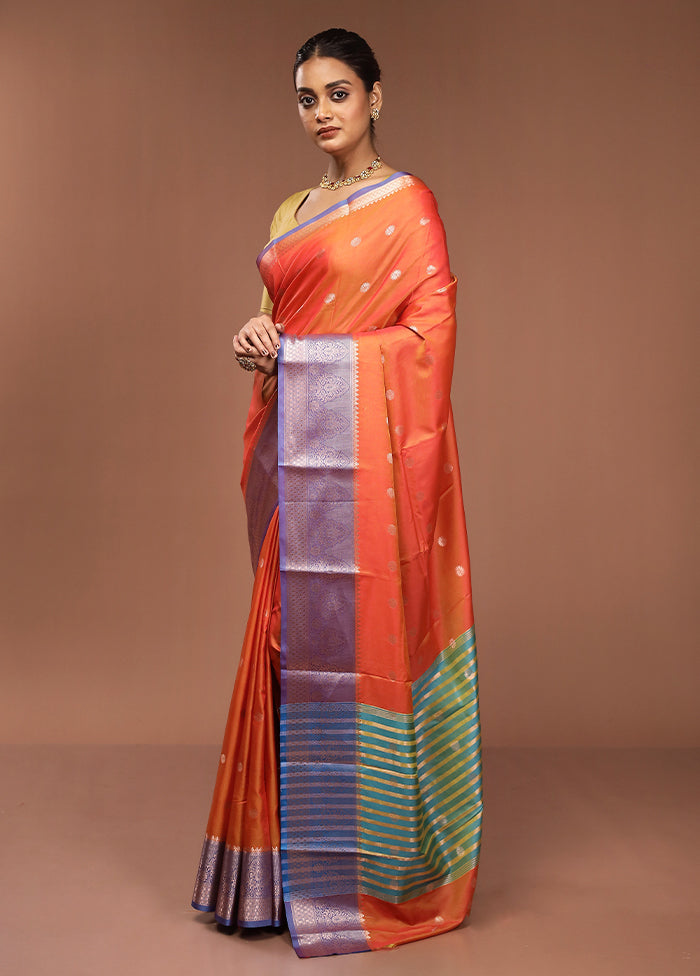 Rust Dupion Silk Saree With Blouse Piece