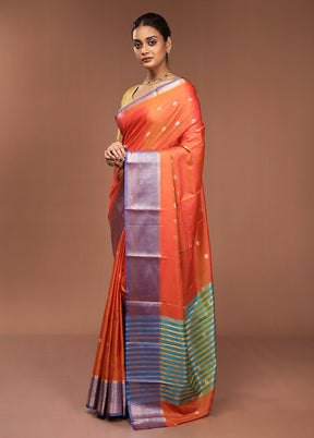 Rust Dupion Silk Saree With Blouse Piece