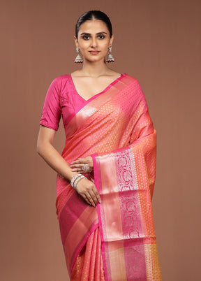 Pink Dupion Silk Saree With Blouse Piece