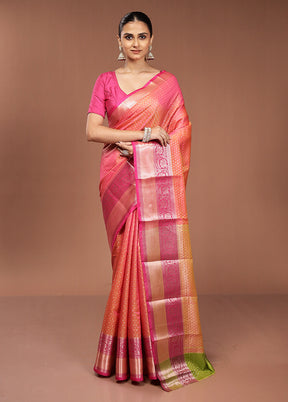 Pink Dupion Silk Saree With Blouse Piece