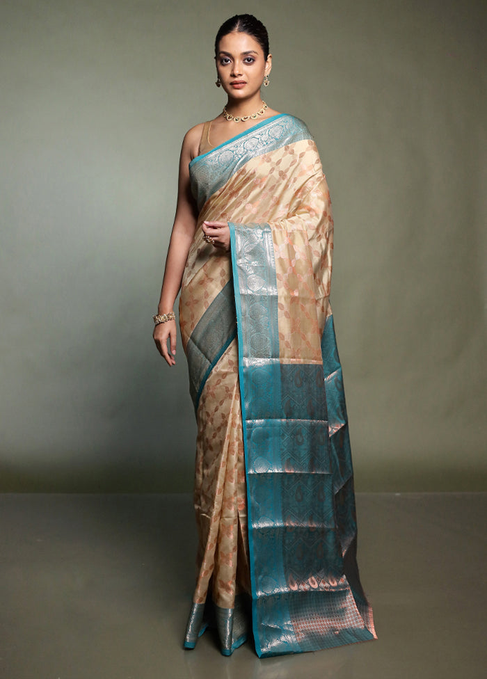 Cream Kora Silk Saree With Blouse Piece