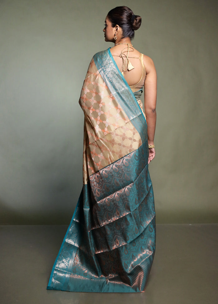 Cream Kora Silk Saree With Blouse Piece