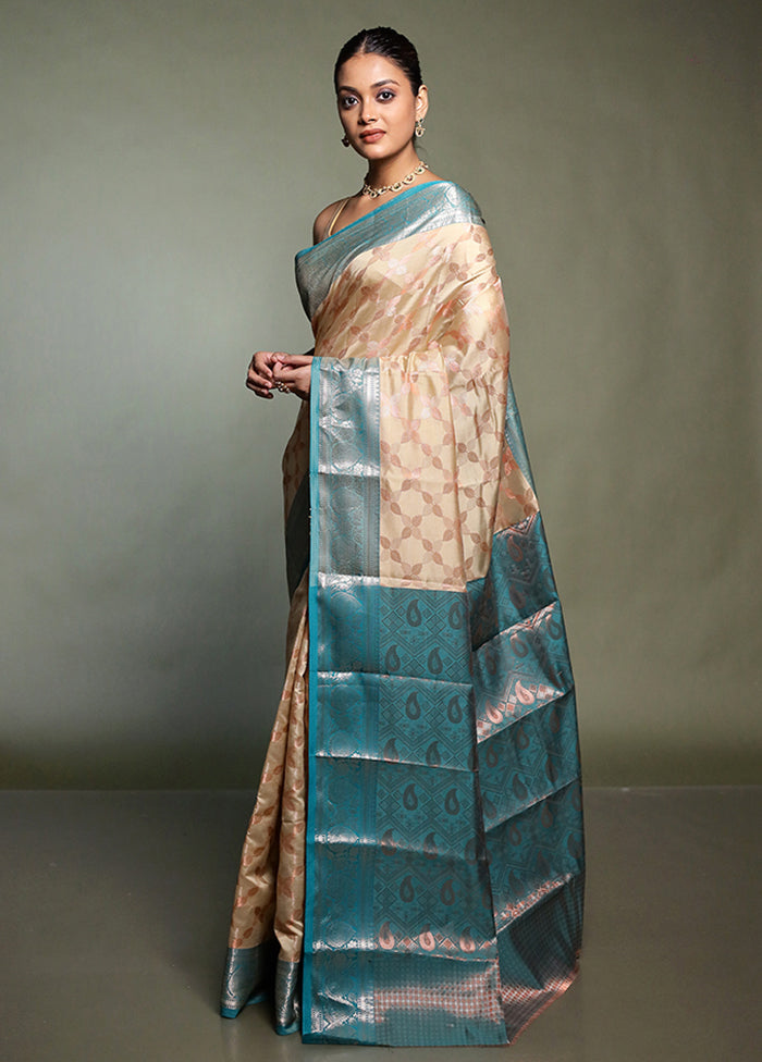 Cream Kora Silk Saree With Blouse Piece