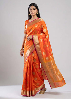 Rust Dupion Silk Saree With Blouse Piece