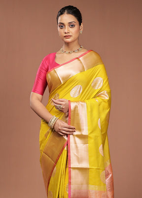 Yellow Dupion Silk Saree With Blouse Piece