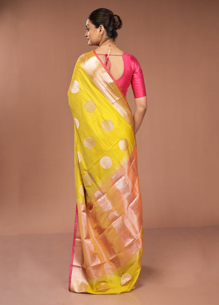 Yellow Dupion Silk Saree With Blouse Piece