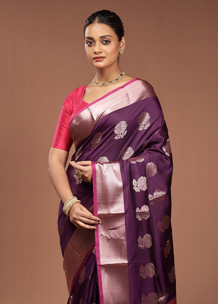 Purple Dupion Silk Saree With Blouse Piece
