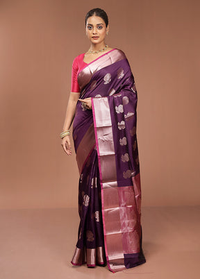 Purple Dupion Silk Saree With Blouse Piece