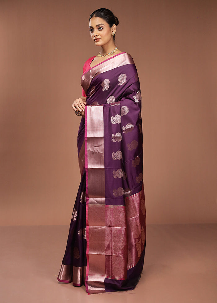Purple Dupion Silk Saree With Blouse Piece