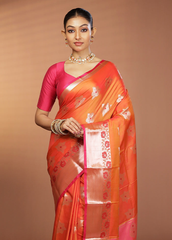 Orange Dupion Silk Saree With Blouse Piece