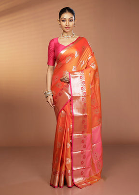 Orange Dupion Silk Saree With Blouse Piece