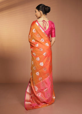 Orange Dupion Silk Saree With Blouse Piece
