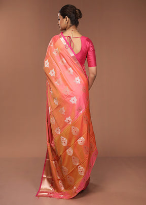 Pink Dupion Silk Saree With Blouse Piece
