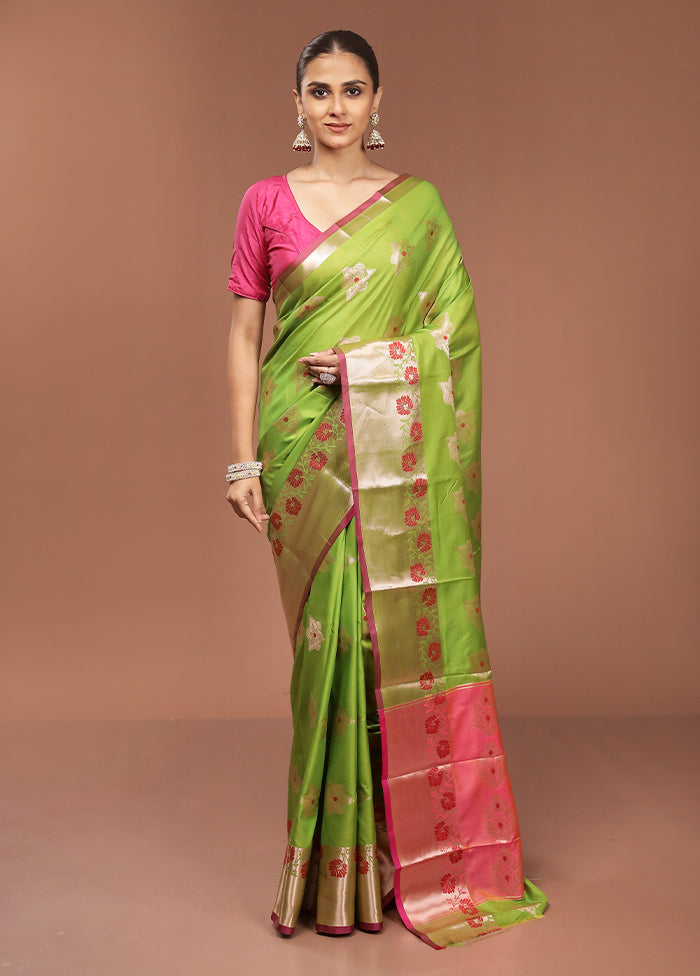 Green Dupion Silk Saree With Blouse Piece