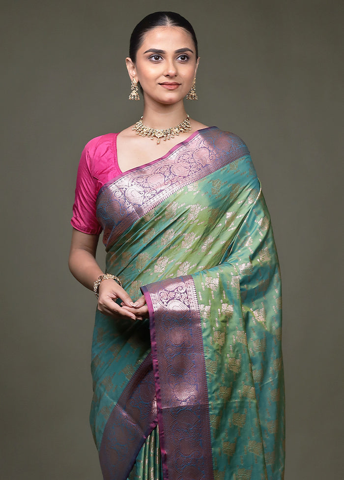Green Dupion Silk Saree With Blouse Piece
