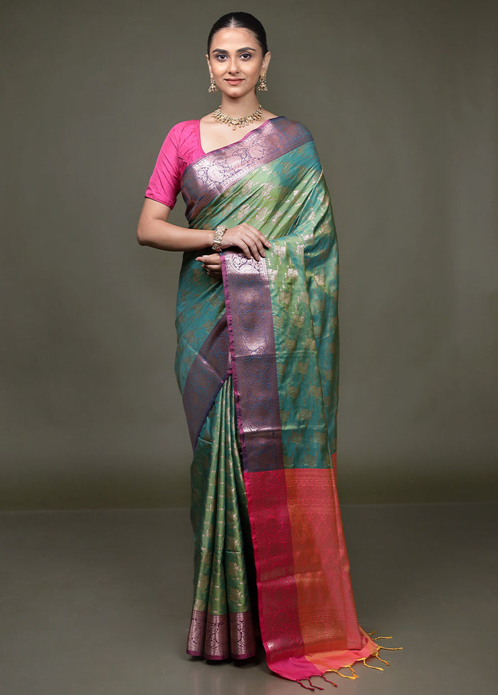 Green Dupion Silk Saree With Blouse Piece