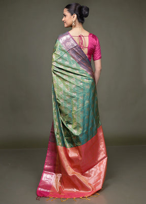 Green Dupion Silk Saree With Blouse Piece