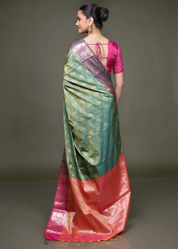 Green Dupion Silk Saree With Blouse Piece