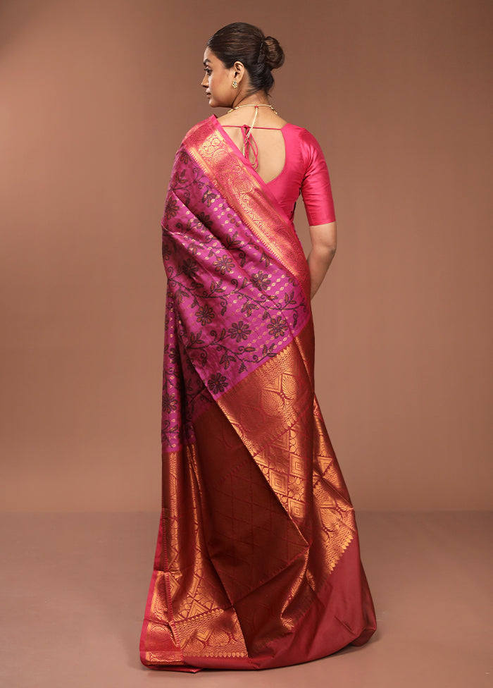 Pink Dupion Silk Saree With Blouse Piece
