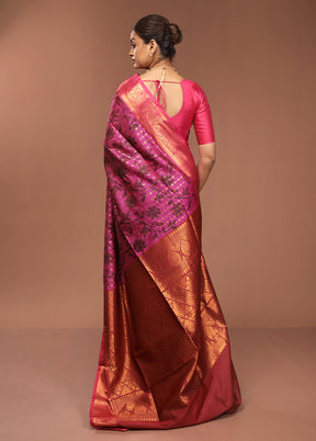 Pink Dupion Silk Saree With Blouse Piece