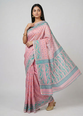Pink Jamdani Cotton Saree Without Blouse Piece
