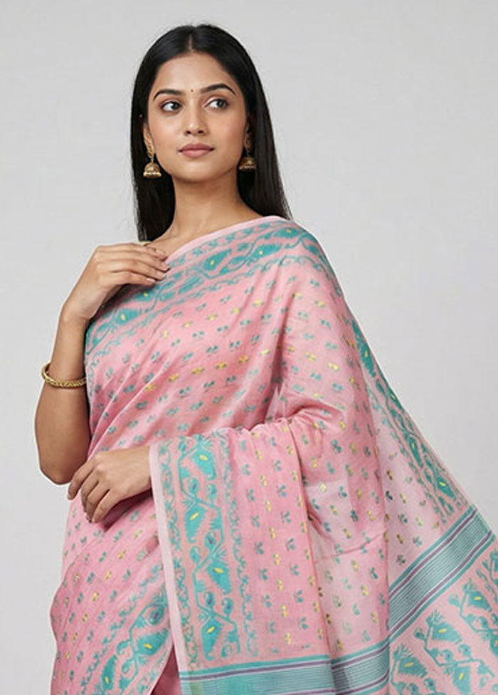 Pink Jamdani Cotton Saree Without Blouse Piece
