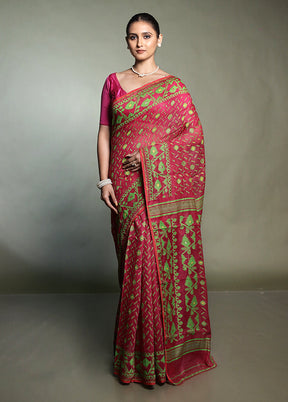 Pink Tant Jamdani Saree Without Blouse Piece