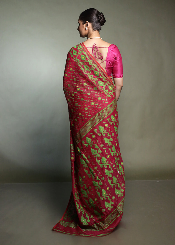 Pink Tant Jamdani Saree Without Blouse Piece