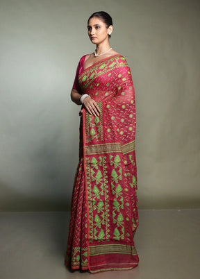 Pink Tant Jamdani Saree Without Blouse Piece