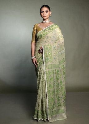 Cream Tant Jamdani Saree Without Blouse Piece
