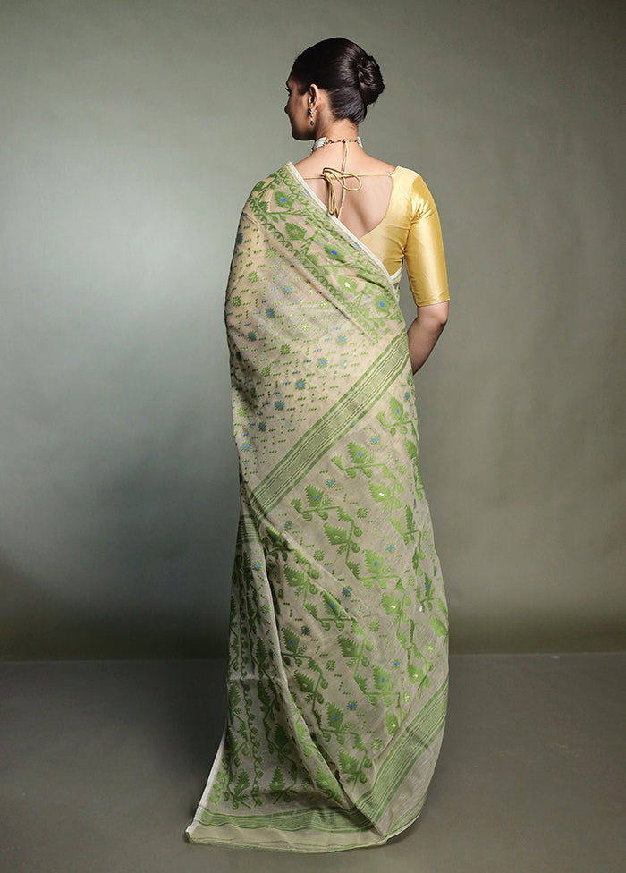 Cream Tant Jamdani Saree Without Blouse Piece
