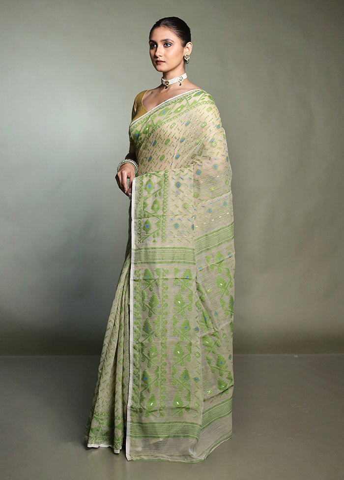 Cream Tant Jamdani Saree Without Blouse Piece