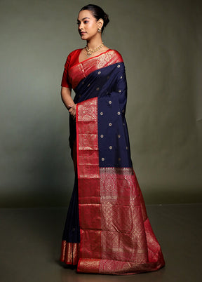 Blue Kanjivaram Silk Saree With Blouse Piece