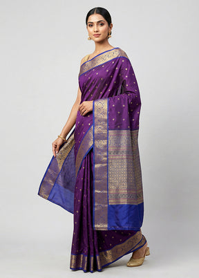 Purple Kanjivaram Silk Saree With Blouse Piece
